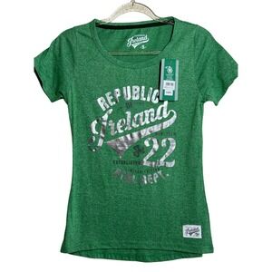 Republic of Ireland Athletic Dept Green Silver Foil Graphic T-Shirt Small NWT